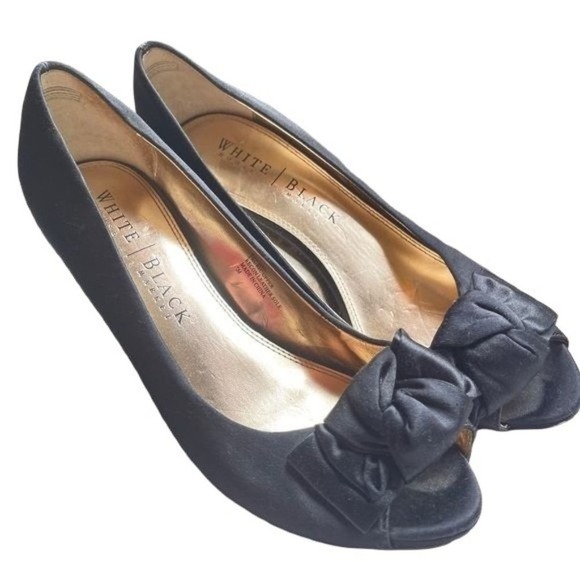 White House Black Market stiletto Heels Satin Bow Open Toe Size 7M - Picture 6 of 9